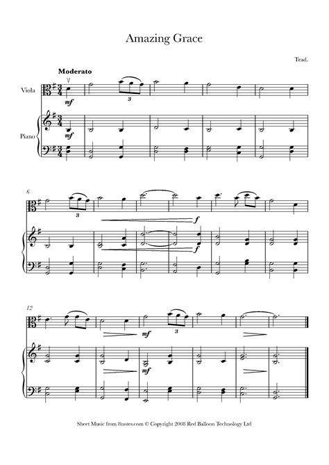 Amazing Grace Sheet Music For Viola