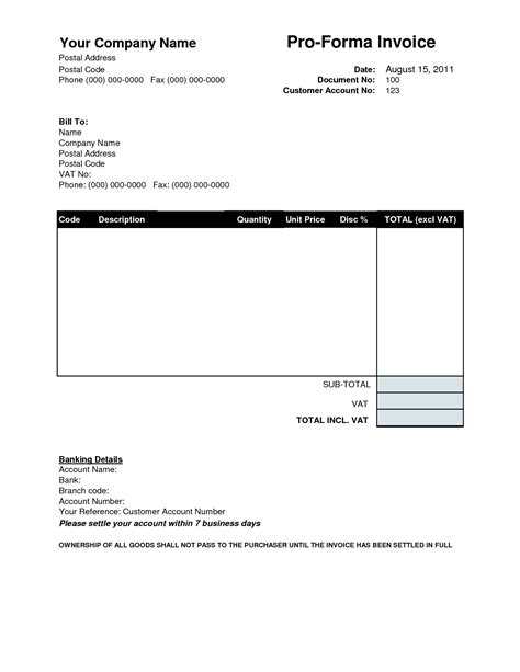 Pro Forma Template Word Invoice Template