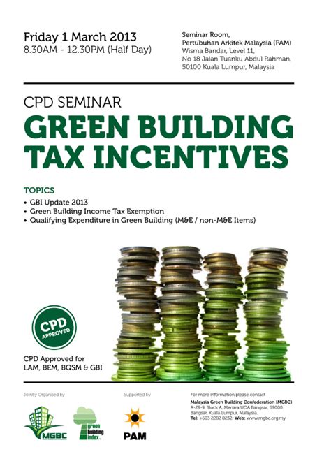 0% tax rate for 10 years for new investment in manufacturing sectors with capital 100% investment tax allowance for 5 years for existing company malaysia relocating overseas facilities into malaysia with capital investment above rm300 million. Green Building Tax Incentives - Malaysia Green Building ...