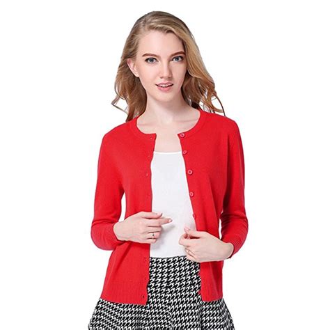 Womens Red Cashmere Cardigan Sweater Coat Nj