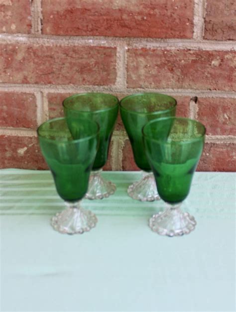 Colonial Dame Fostoria Green Drinking Glasses Set Of 4 From Etsy Green Drinking Glasses
