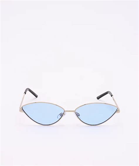 Silver And Blue Cateye Sunglasses