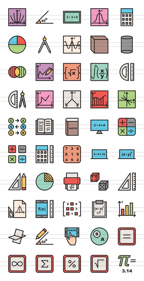 50 Math Symbols Linear Multicolor Icons