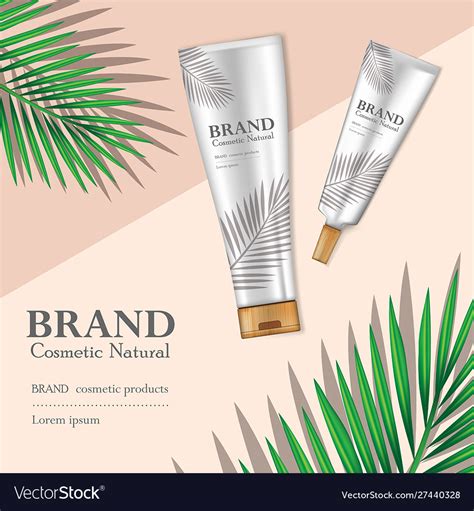 Cosmetic Product And Skin Care Ads With Tropical Vector Image