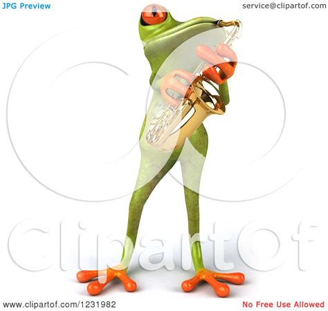 Clipart Of A 3d Green Springer Frog Playing A Saxophone 3 Royalty
