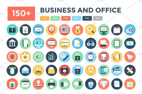 150 Flat Business And Office Icons Icons Creative Market