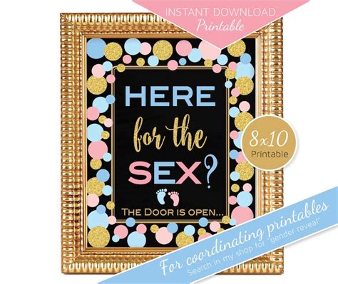 gender reveal here for the sex 8x10 table sign printable etsy