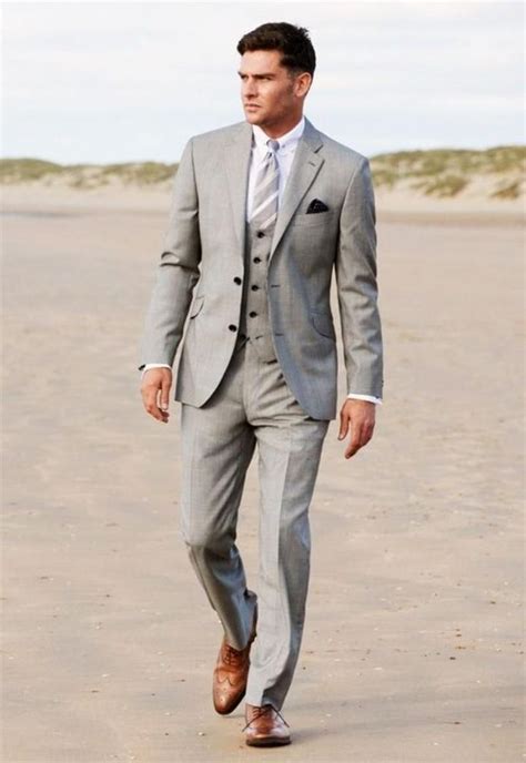Latest Coat Pant Designs Light Grey Men Suit Beach Terno Slim Fit