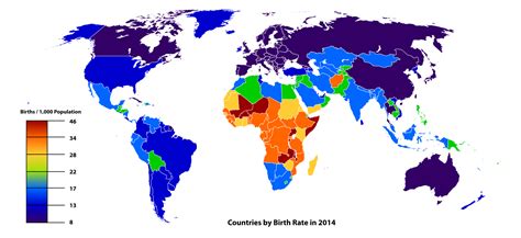 Countries By Crude Birth Rate In 2014 Birth Rate Infographic Map