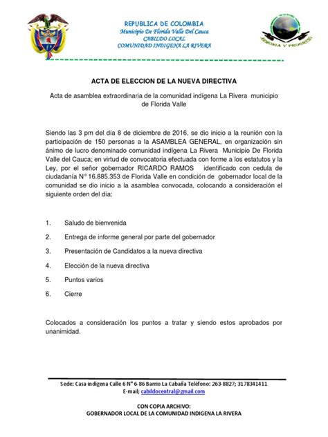 Acta De Posesion La Rivera Pdf Gobierno