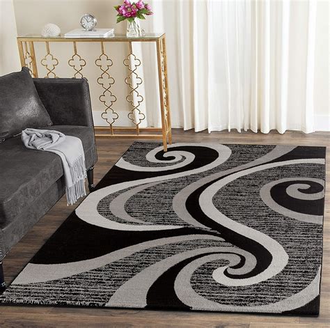 Glory Rugs Modern Area Rug 8x10 Black Gray Swirls Carpet