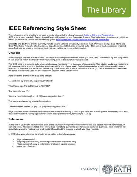 Ieee Referencing Style Sheet