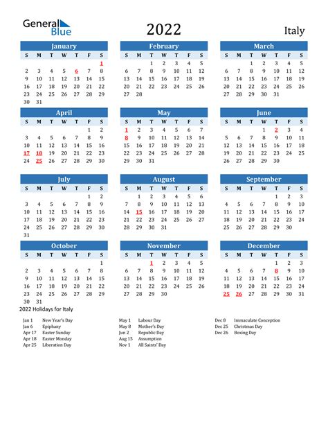 2022 Calendario Italia Calendario Roma