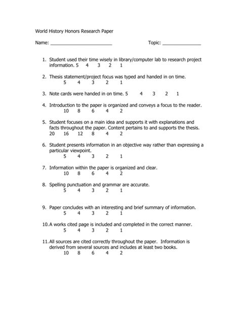 World History Honors Research Paper