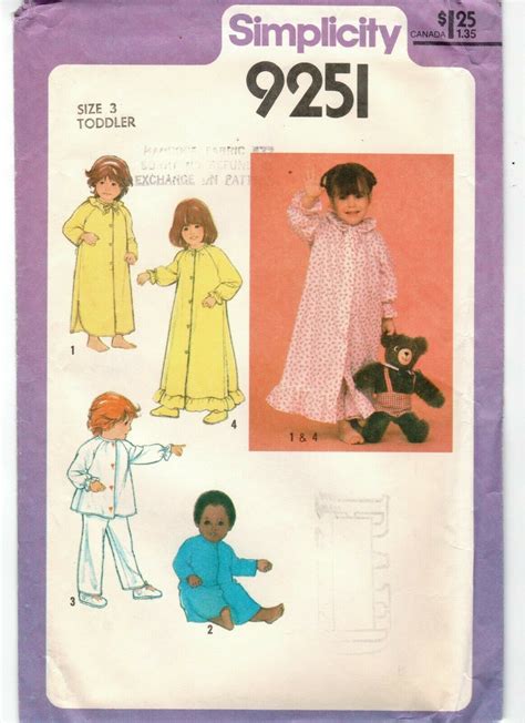 Vintage 1979 Uncut Simplicity 9251 Toddler Size 3 Nightgown Pajamas