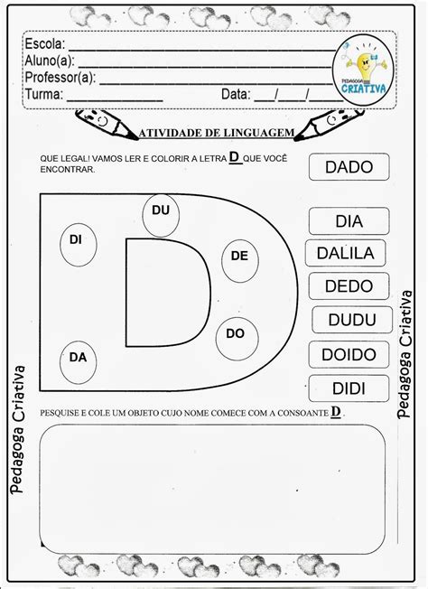 Pedagoga Criativa Atividade Para Imprimir Leitura Letra D Educação