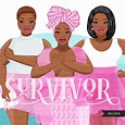 Breast cancer clipart, curvy black woman graphics, survivor, pink ribb ...