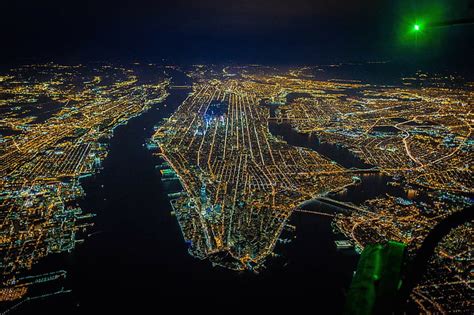 Hd Wallpaper New York City River Usa Night Helicopters Birds Eye View