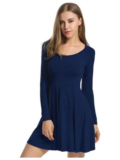 Navy Blue Sleeve High Stretch Dress Casual Dress Cheap Dresses