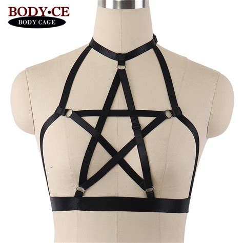 buy 10pcs lot pentagram body harness strap bra black elastic adjust bondage
