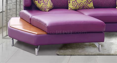 Purple Genuine Italian Leather Modern Sectional Sofa Wshelves