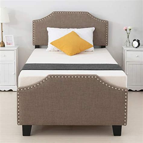 Mecor Twin Upholstered Linen Platform Bed With Curved Shape Headboard