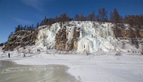 Cliff With Frozen Waterfalls In South Yakutiarussia Stock Photo