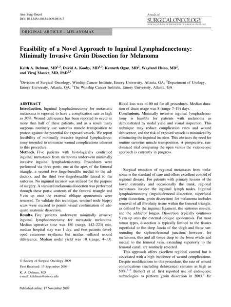 Pdf Feasibility Of A Novel Approach To Inguinal Lymphadenectomy