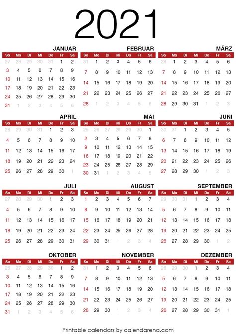 2021 Kalender Zum Ausdrucken Calendarena