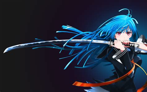 Papel De Parede Ilustração Cabelo Longo Anime Meninas Anime Cabelo Azul Desenho Animado