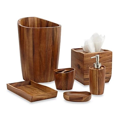 We love the plastic bathroom vanity countertop accessory set from mdesign, which comes with a soap pump, a tumbler, a toothpaste and toothbrush holder, and a lidded storage canister. Acacia Vanity Bathroom Accessories - Bed Bath & Beyond