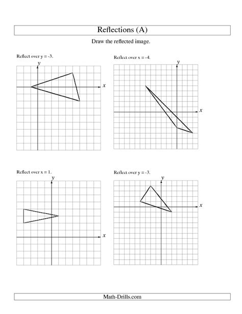 Reflection Of 3 Vertices Over Various Lines A Geometry Worksheet