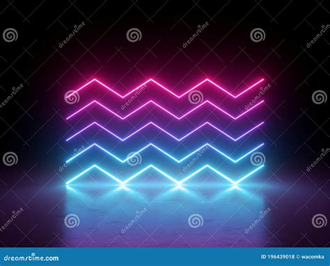 3d Render Glowing Horizontal Neon Zigzag Lines Isolated On Black
