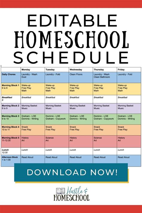 Services, recordkeeping, work permits, jury duty. Editable Homeschool Schedule | Free Printable | Hustle and ...