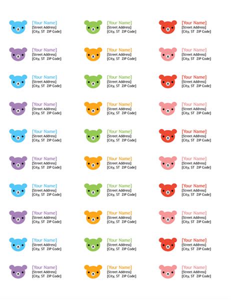 Are you looking for free label templates? Return address labels (Rainbow Bears design, 30 per page ...