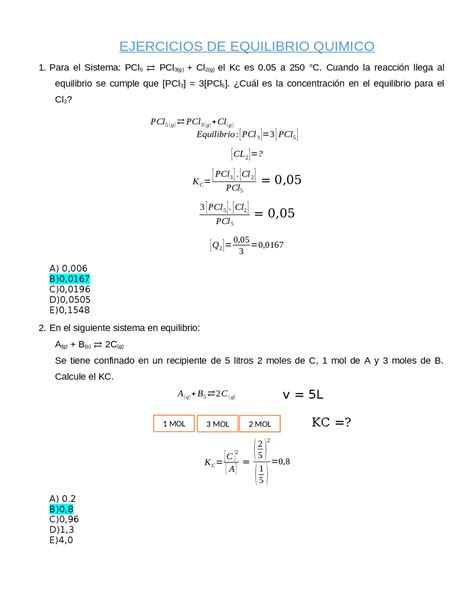 Ejercicios De Equilibrio Quimico Resueltos Ejercicios De Química