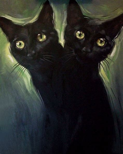 2 Headed Black Cat Original Oil Painting By Diane Irvine Armitage 16 X