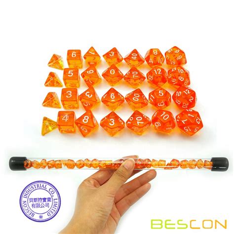 Bescon 28pcs Translucent Orange Mini Polyhedral Dice Set In Tube Mini