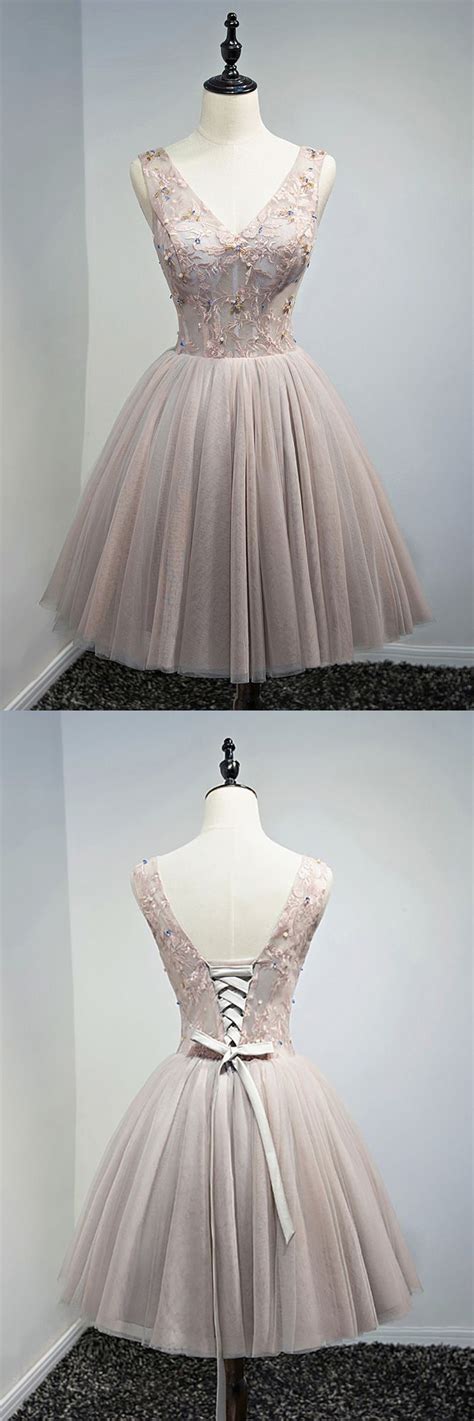 vintage dusty pink v neck short prom homecoming dress with beading homecoming dresses dresses
