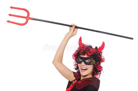 The Woman Devil In Funny Halloween Concept Stock Photo Image Of Comic
