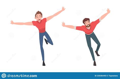 Smiling Man Running With Outstretched Arms Vector Set Stock Vector