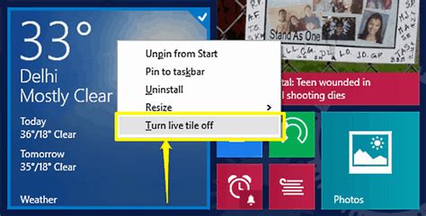 How To Turn Off Individual Live Tiles In Windows 10