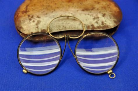 Antique Reading Glasses Pince Nez Goggles With Case 1880 Kusera