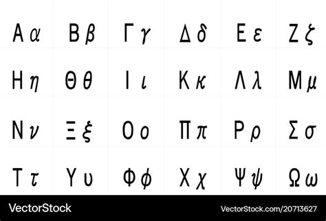 Greek Alphabet Uppercase And Lowercase Letters Vector Image