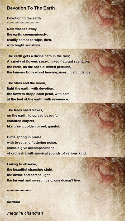 Devotion To The Earth By Medhini Chandran Devotion To The Earth Poem