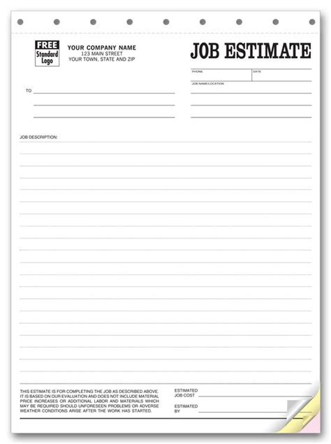 Free Printable Estimate Forms Free Download Aashe
