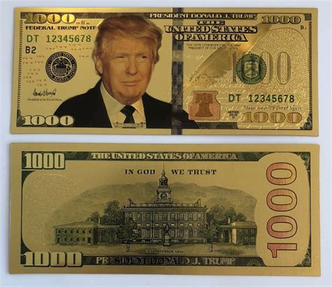 President Donald Trump 1000 Dollar Bill 24k Gold 3d Etsy