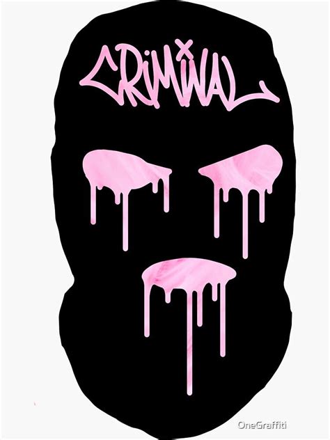 A Black Mask With Pink Dripping Paint On Its Face And The Words Draw