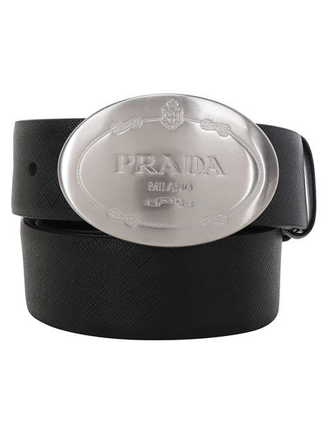 Prada Leather Engraved Logo Buckle Belt In Black For Men Lyst