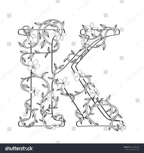 Letter K Floral Sketch Over White Stock Vector Royalty Free